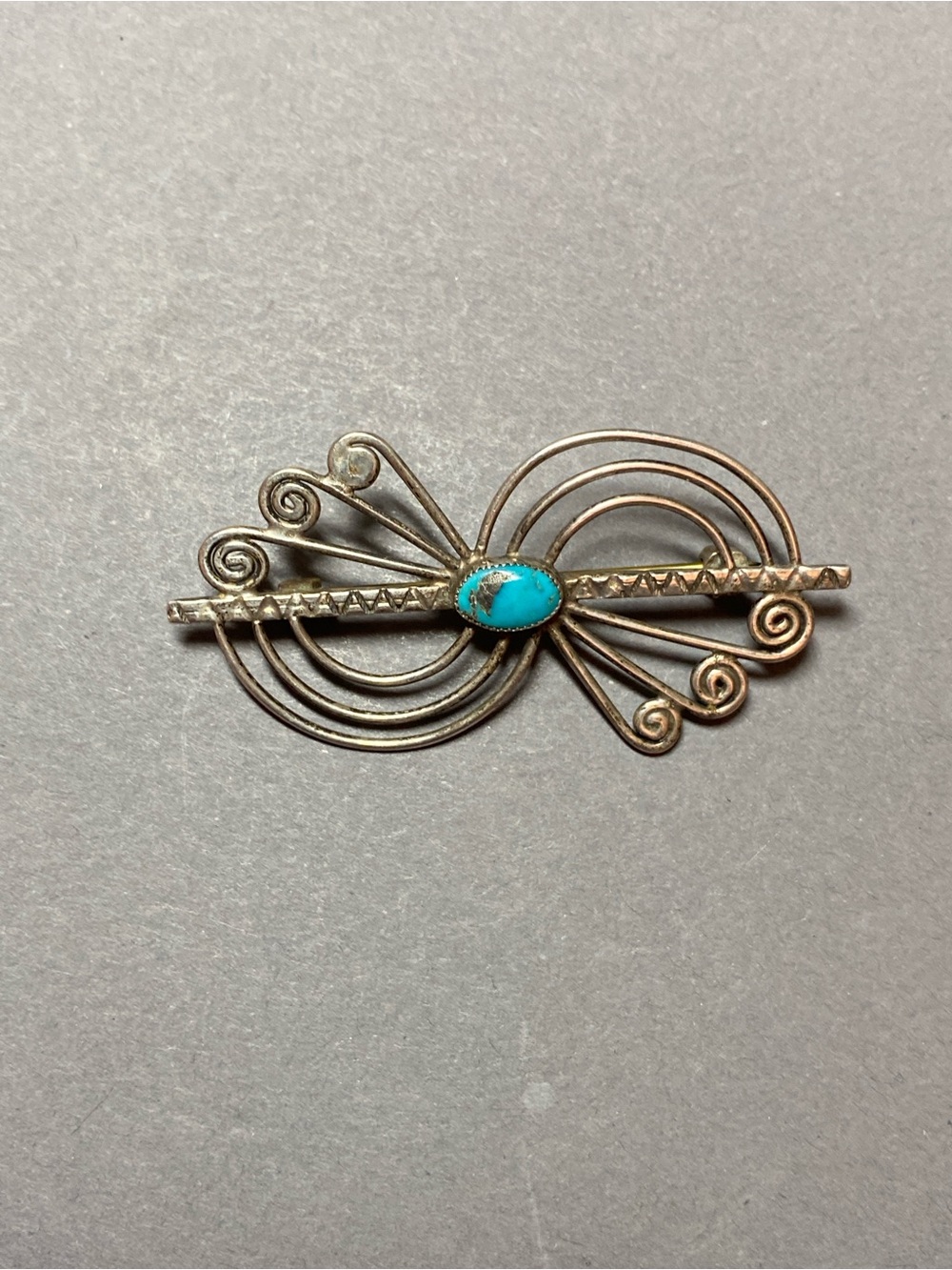 Vintage Sterling, silver blue turquoise swirl, brooch pin